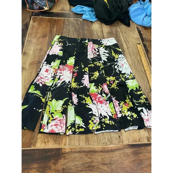 Drama Black & Pink 100% Silk Floral Print Car Wash Hem Skirt Size 10 - Picture 1 of 4